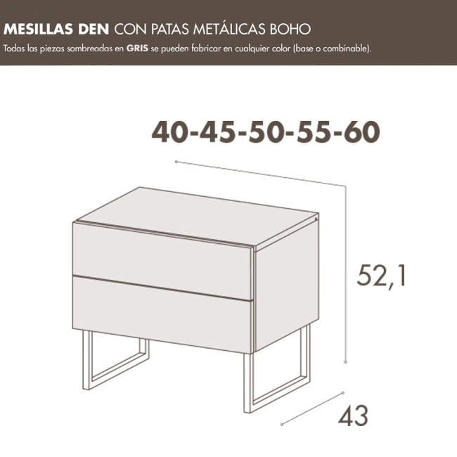 Mesilla Den 2 cajones con pata metálica
