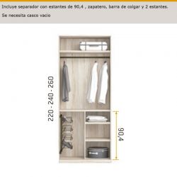 interior de armario con separador con estantes de 90,4 , zapatero , barra de colgar y 2 estantes.