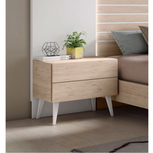 Mesilla Den 2 cajones con pata de madera baja