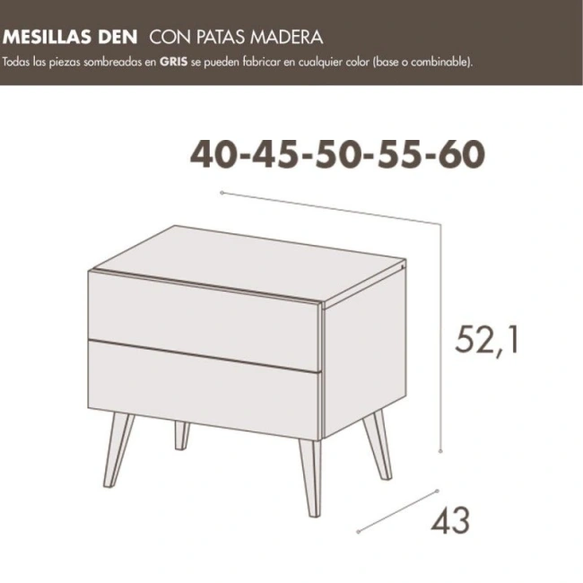 Mesilla Den 2 cajones con pata de madera baja