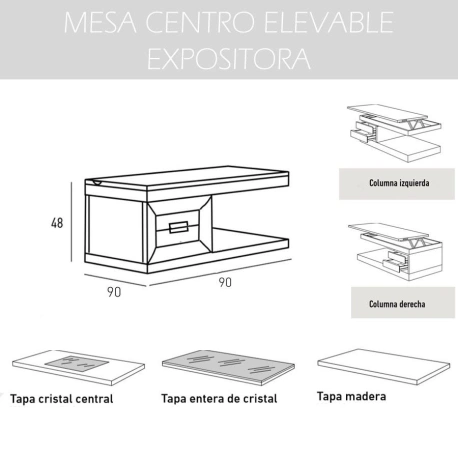 Mesa centro elevable expositora Cloe Ceuta