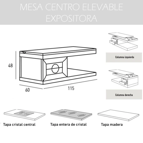 Mesa centro elevable expositora Cloe Lugo
