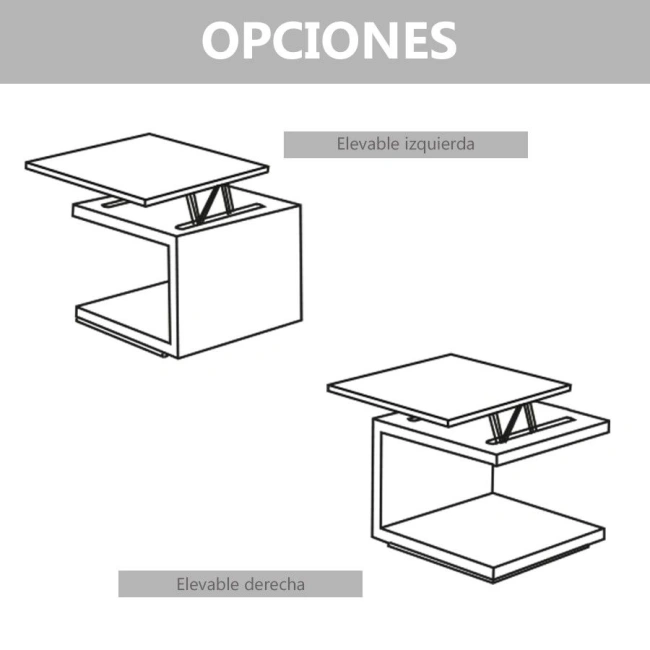 Mesa de centro elevable con ruedas Tajo